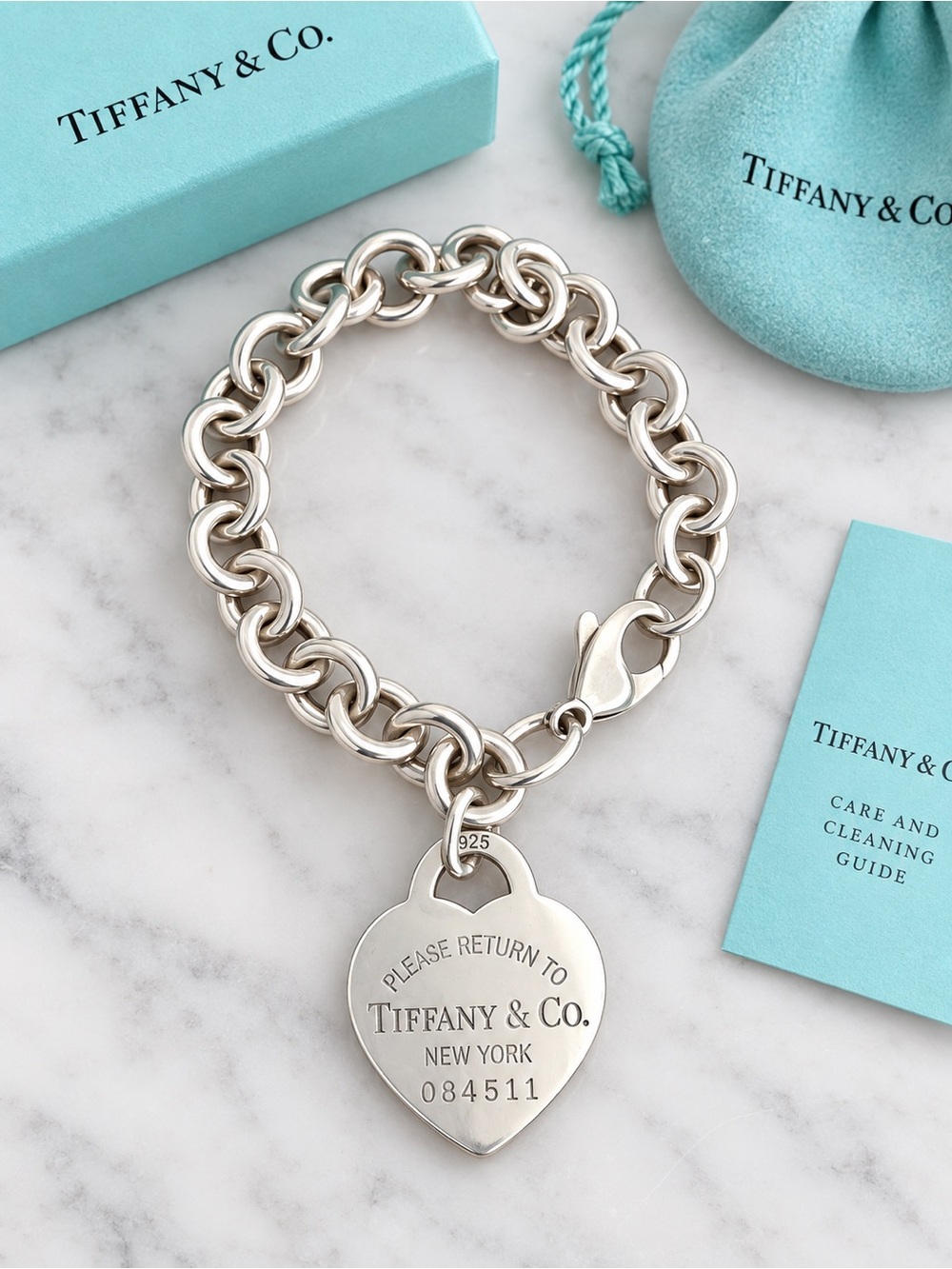 Rare Tiffany & Co Return to Tiffany Large Heart Tag Motif Bracelet Silver 7.5”